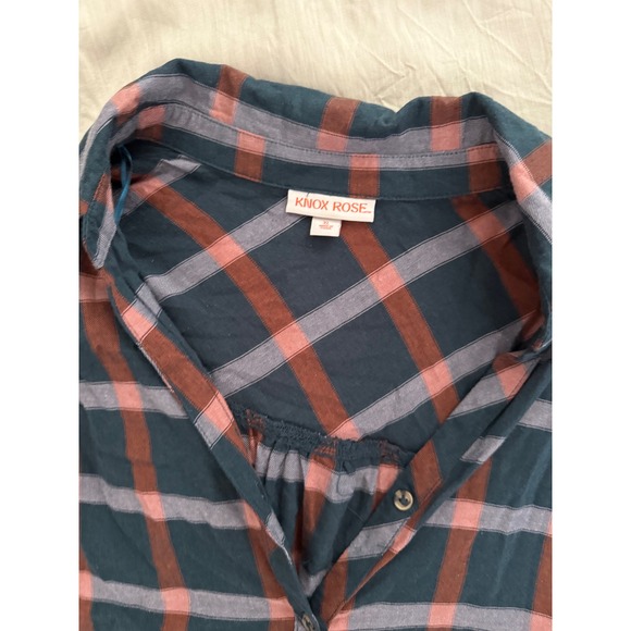 Knox Rose Plaid Button Down Shirt Tunic Teal Brown Pink Relaxed Fit XL - Picture 3 of 6